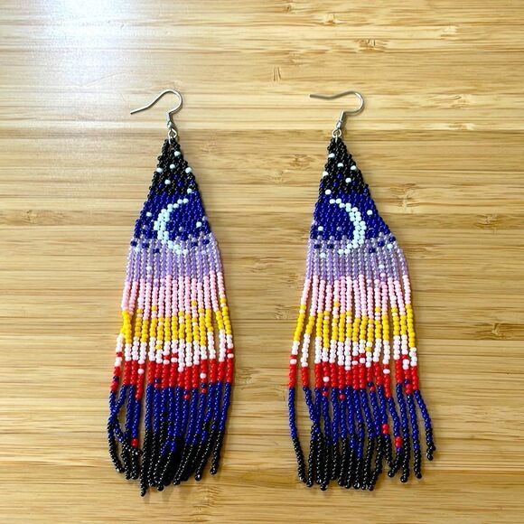 Colorful Bohemian Beaded handmade Tassel Pendant Dangle Earrings - Picture 1 of 2